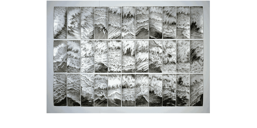 SEA DRAWINGS (33), 1998, charcoal/silver pencil on paper, 68X102 inches - Carol Saindon Artist